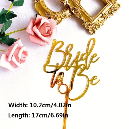 Akrylowy topper na tort BRIDE TO BE złoty