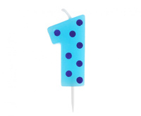 #SC15 Świeczka cyferka piker Grochy - 1, 6 cm KK