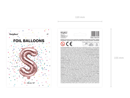 Balon foliowy Litera ''D'', 35cm, różowe złoto