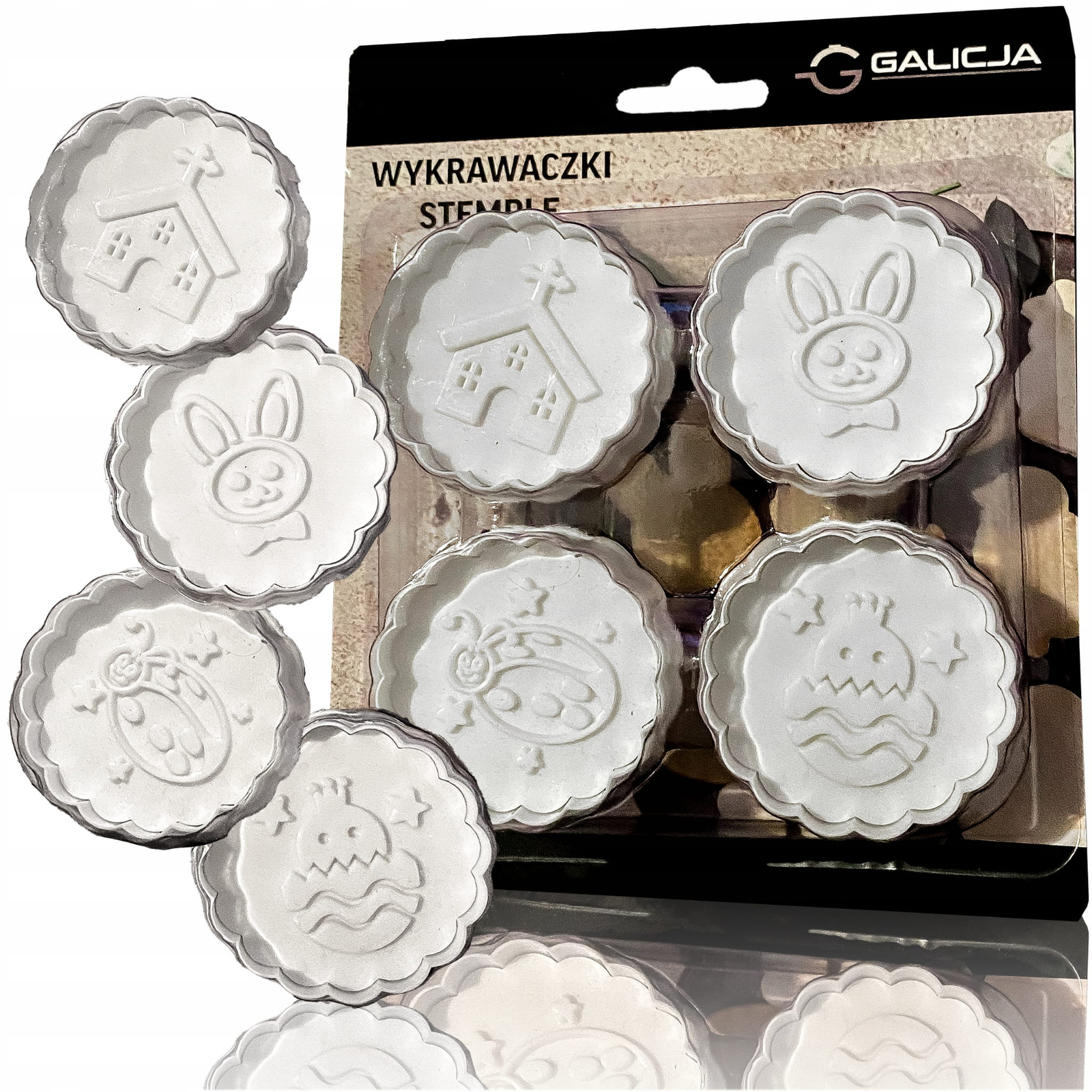 Zestaw wielkanocnych wykrawaczek do ciastek z tworzywa sztucznego – kurczak, jajko, motyl i królik