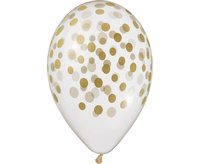 #BL Balony Premium Hel "Konfetti złote", transparentne, 13"/ 5 szt.