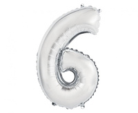 #BFC56 Balon foliowy "Cyfra 6", srebrna, 35 cm KK