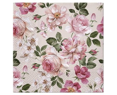 #ZSE Serwetki papierowe PAW Roses Glory (cream) 33x33 cm / 20 szt.