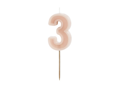 Świeczka urodzinowa Cyferka 3, różowe złoto, 4.5cm