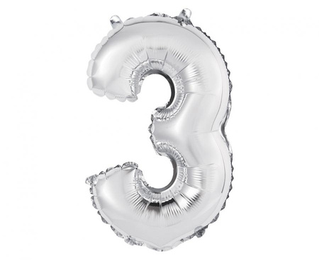 #BFC56 Balon foliowy "Cyfra 3", srebrna, 35 cm KK