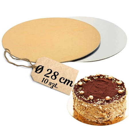 Podkład dwustronny pod ciasto ŚR. 28 cm 10 szt. ZŁOTO - SREBRNY