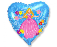 #BFK Balon foliowy 18" FX - Księżniczka w kwiatach (niebieskie serce), niepakowany KK