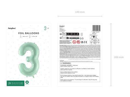 Balon foliowy Cyfra ''3'', 72cm, zieleń