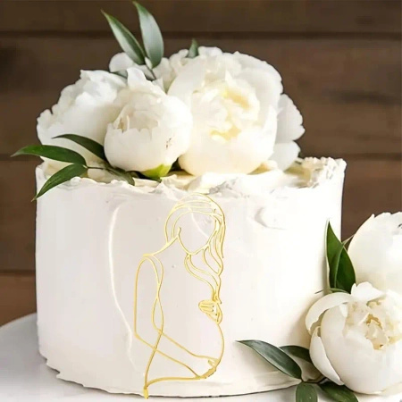 Linearny decor topper na bok tortu KOBIETA W CIĄŻY BABY SHOWER 
