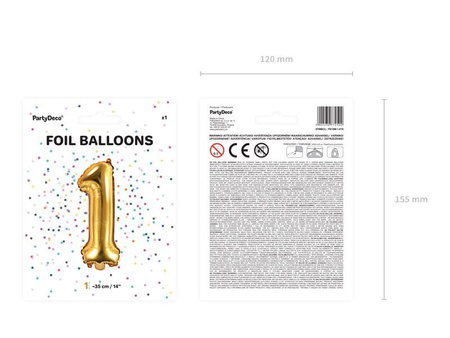 Balon foliowy Cyfra ''1'', 35cm, złoty Party Deco