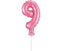 #BFC1 Balon foliowy 13 cm na patyczku "Cyfra 9", różowa KK