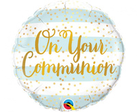 #BFK Balon foliowy 18" QL RND On Your Communion, niebieskie paski KK