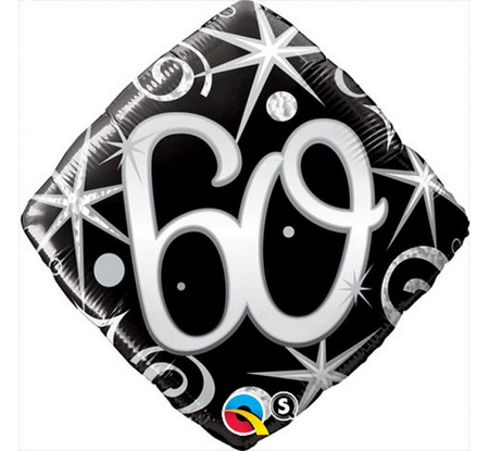 #BFK Balon foliowy 18" QL SHP "60, czarny serpentyny i gwiazdki" KK