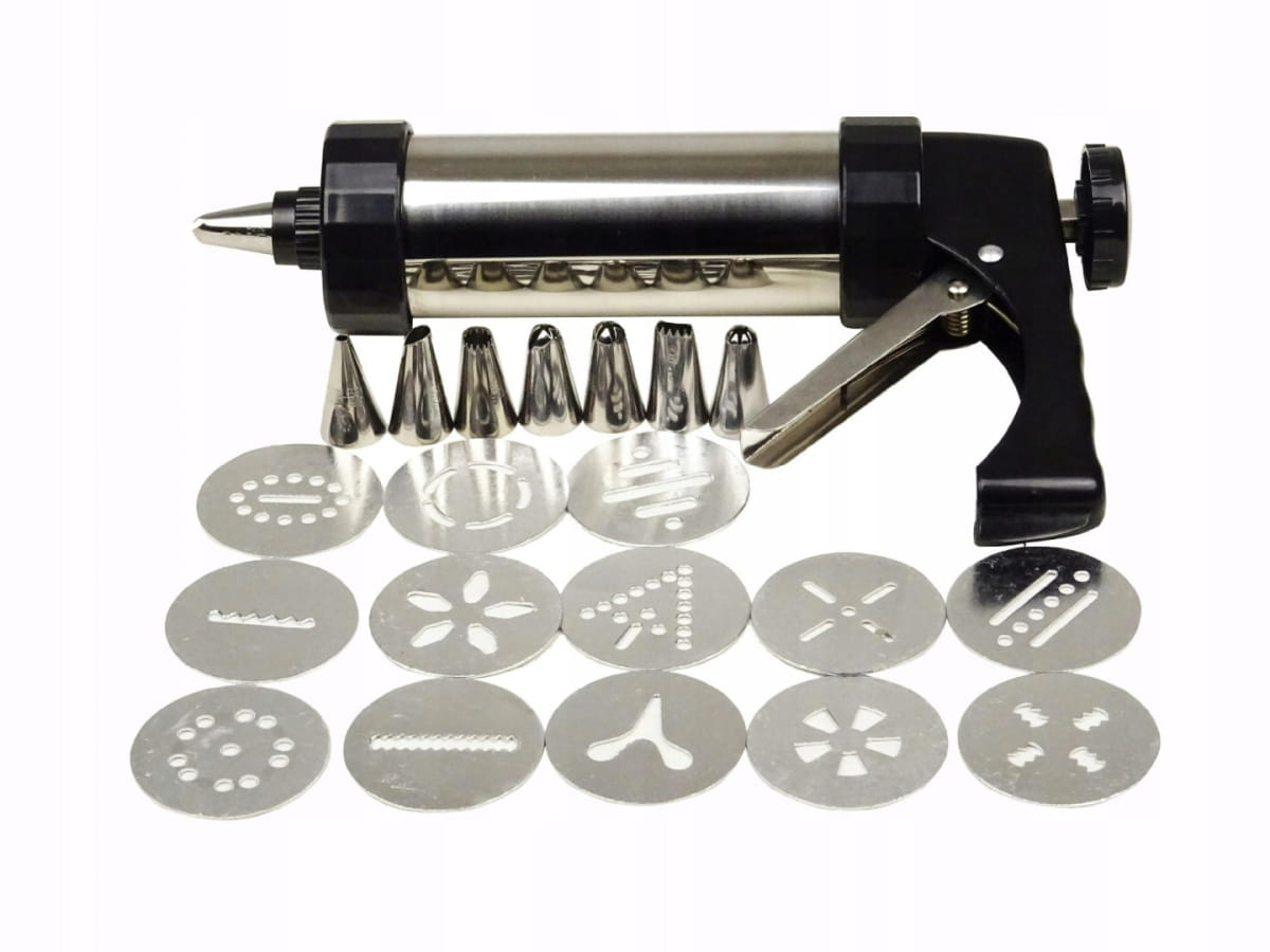 Szpryca do dekorowania i maszynka do ciastek z kompletem końcówek