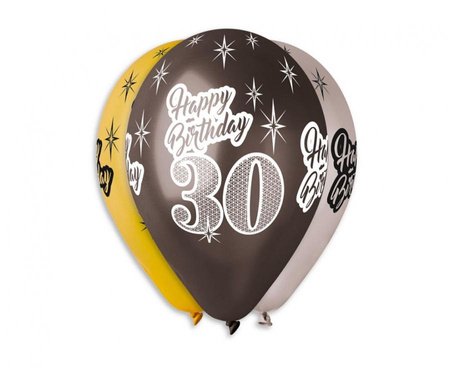 #BL Balony Premium Happy Birthday 30, metaliczne, 12 cali / 6 szt.