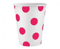 #ZKU_GD Kubeczki pap. białe, Groszki magenta, certyfikat FSC, 250 ml, 6 szt. KK