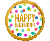 #BFK Balon foliowy 18" CIR "Happy Birthday" kropki, zapakowany