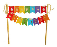 #DETO Dekoracja na tort Happy Birthday, kolorowe flagi