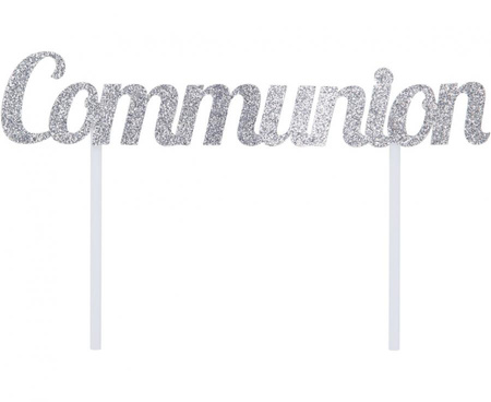 #DETO Brokatowa dekoracja na tort Communion, srebrna