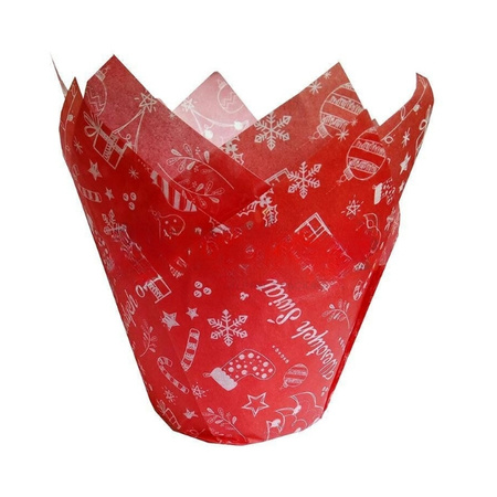 Muffiny tulipan Wesołych Świąt 50x80 mm czerwone 36 szt.