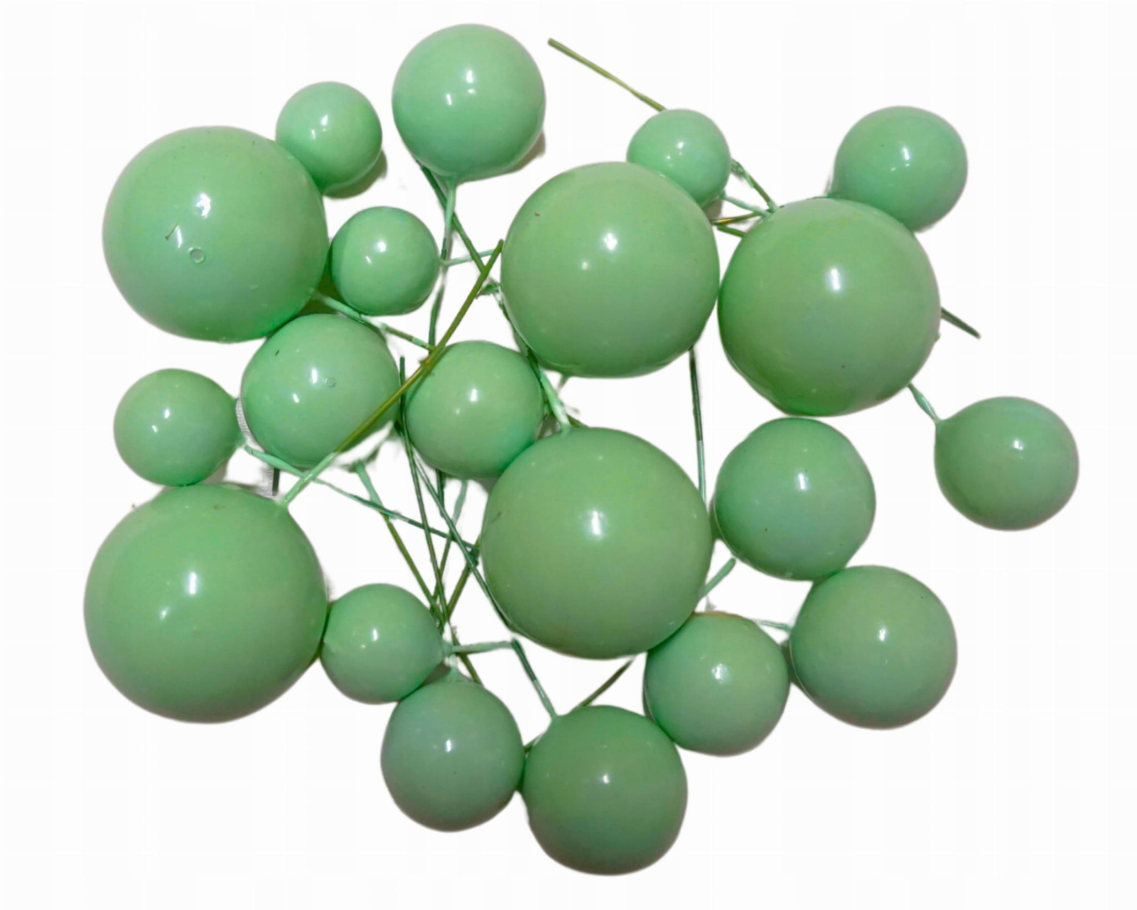 Zestaw dekoracyjnych zielonych kuleczek na piku do tortów i stroików