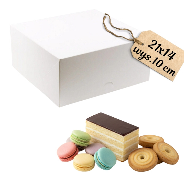 Białe pudełko na ciasto 21x14x10 cm widok złożonego opakowania