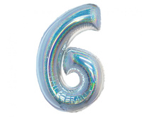 #BFC23 Balon foliowy B&C, Cyfra 6, holograficzna srebrna, 76 cm KK