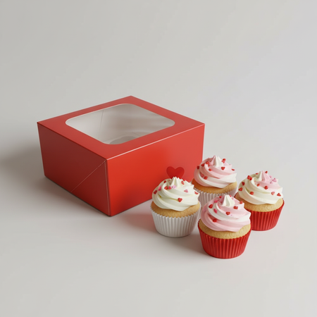 Pudełko na 4 muffinki babeczki 18x18x10 cm CZERWONE