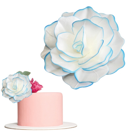 Dekoracja waflowa RÓŻA Pastella BIAŁO NIEBIESKA Rose Decor