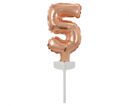 #BFC3 Balon foliowy B&C 13 cm na patyczku "Cyfra 5", różowo-złota