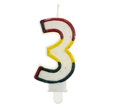 #SC23 Świeczka cyferka z brokatem "3" KK