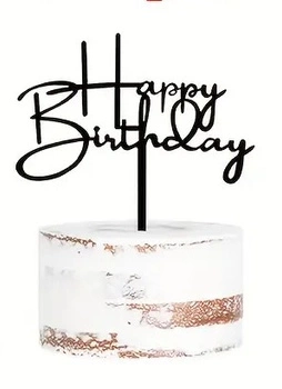Topper na tort urodzinowy czarny HAPPY BIRTHDAY 12x10,5 cm WZ. I