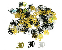 #DEKO Konfetti foliowe B&C cyferka 30, 18g, miks czarno-srebrno-złoty KK