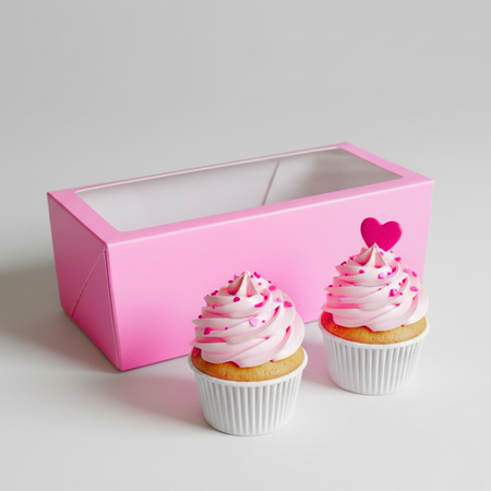 Pudełko na 2 muffinki babeczki 18x9x7 cm RÓŻOWE