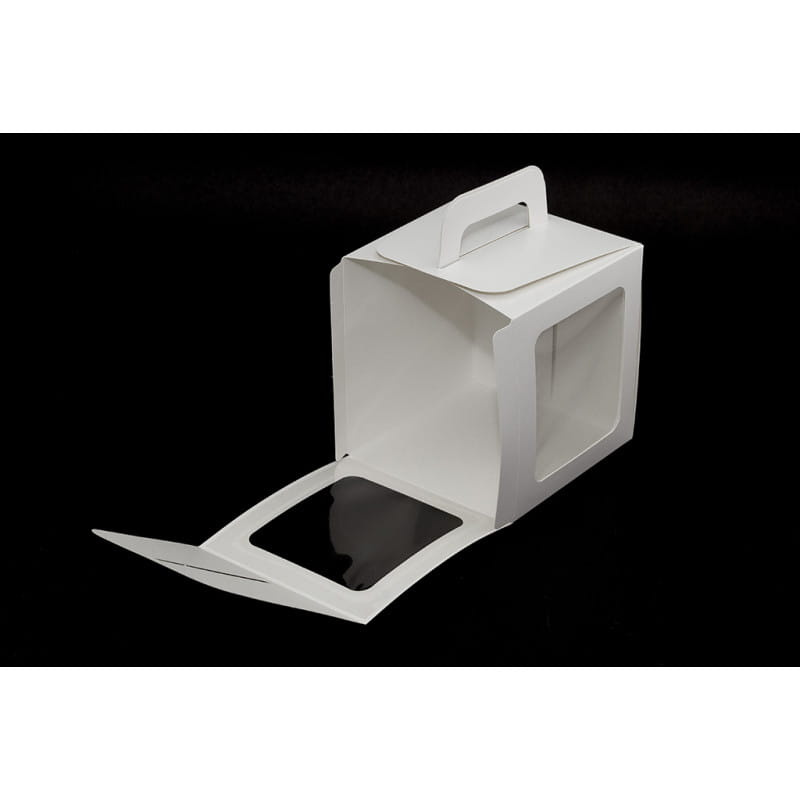 Pudełko na bento cake z okienkiem – widok z boku, przezroczyste ścianki