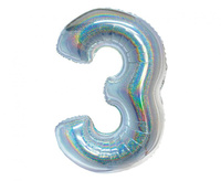 #BFC23 Balon foliowy B&C, Cyfra 3, holograficzna srebrna, 76 cm KK