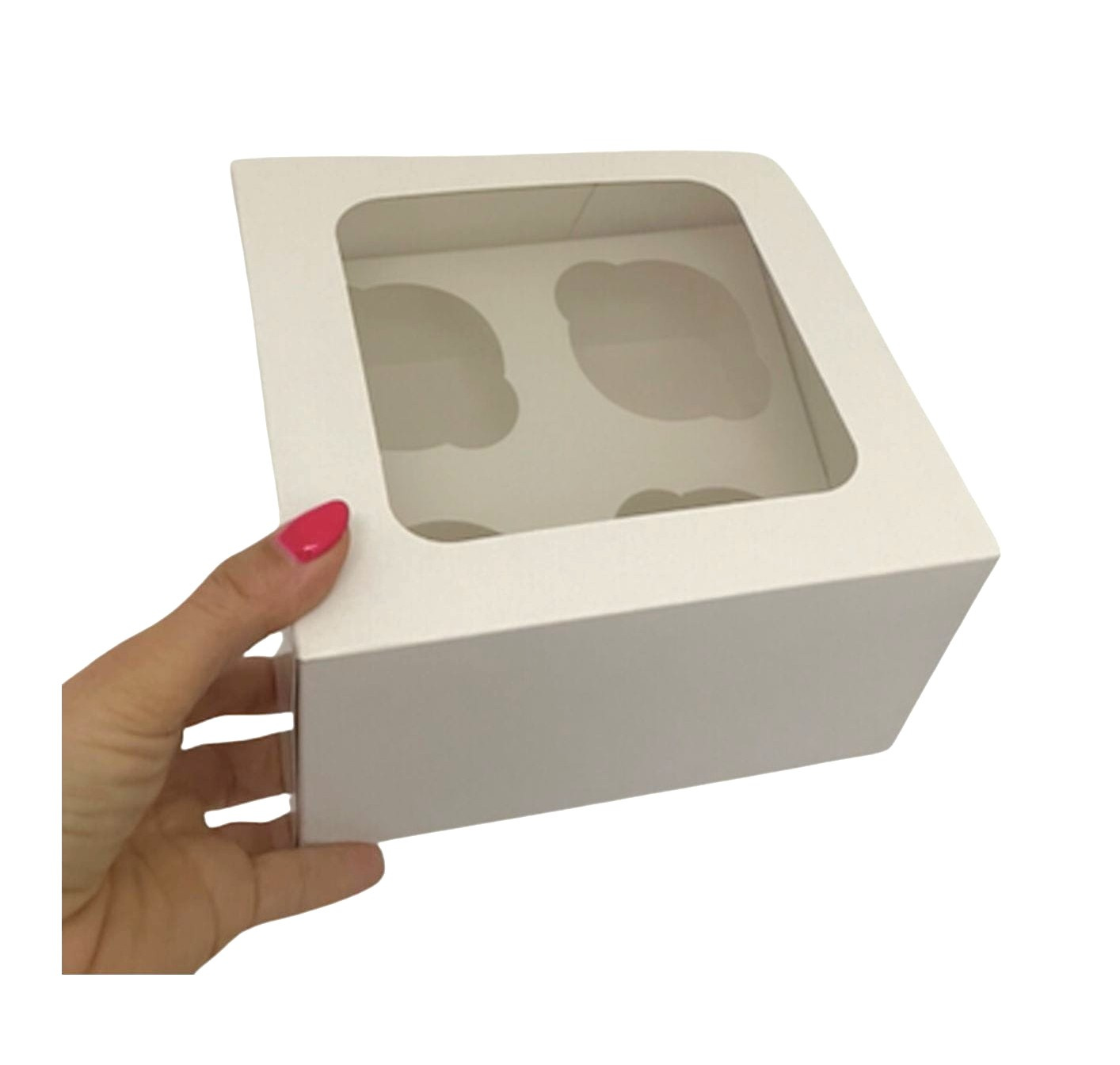 Białe pudełko na 4 muffinki z okienkiem – widok ogólny