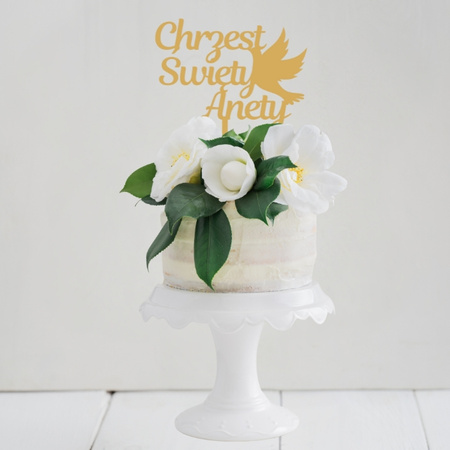 Topper na chrzest święty personalizowany Chrzest Święty + imię + gołębica