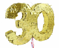 #PI Piniata cyfra „30”, metaliczna złota, foliowa, 50x40.5x8 cm, KK
