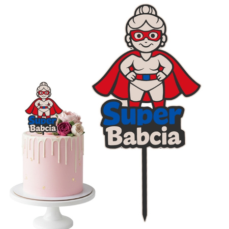 Topper na tort 15x7,5 cm SUPER BABCIA DZIEŃ BABCI WZ.II
