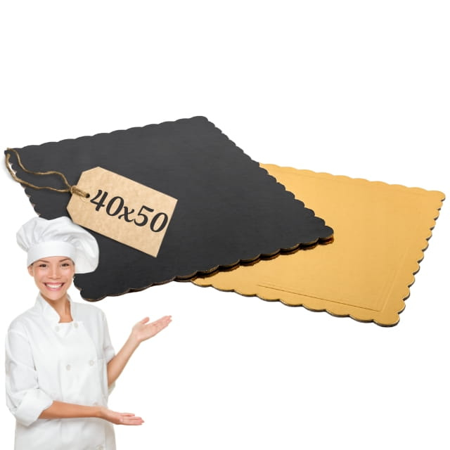 Podkład pod tort prostokątny złoty gruby 40x50 cm widok ogólny
