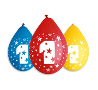 #BL Balony 12" z nadr. "1", pastel mix / 5 szt. (wiszące) KK