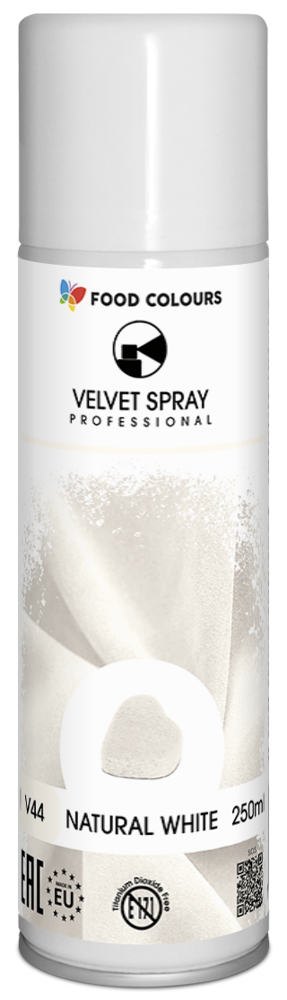 Zamsz w sprayu do dekoracji tortu i monoporcji biały naturalny 250 ml Food Colours - opakowanie