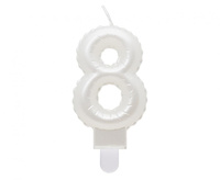 #SC6 Świeczka B&C cyferka 8, perłowa biała, 7 cm KK