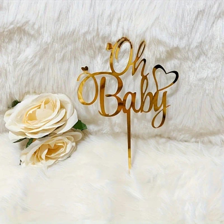 Akrylowy topper na tort OH BABY 15x10 cm Gender reval Baby Shower