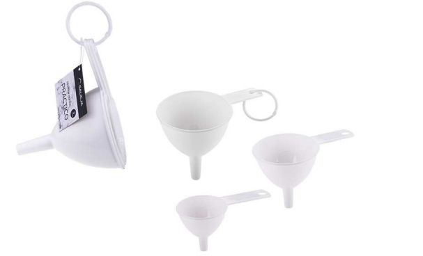 Zestaw lejków kuchennych plastikowych Galicja 3 sztuki w kolorze białym