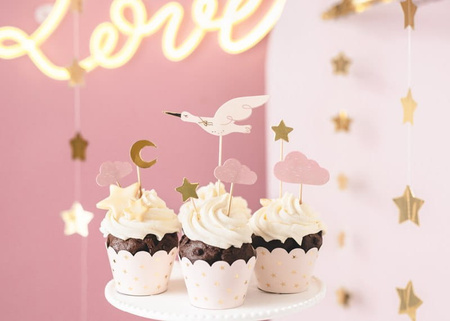 Toppery na muffinki Baby Shower "Bocian" 7 szt.