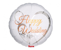 #BFK Balon Ibrex Hel, okrągły 14", Happy Wedding Lace White, packed