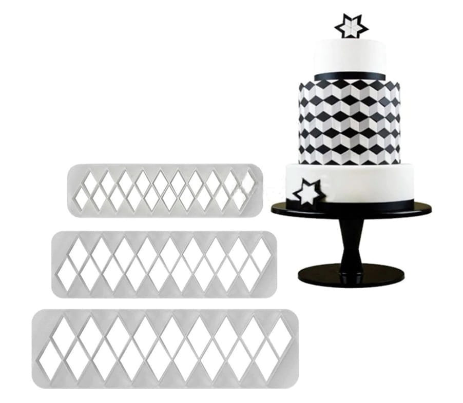 Zestaw wykrawaczek geometrycznych romby diamenty 3 sztuki - widok kompletu