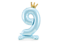 Stojący balon foliowy cyfra ''9'', 84 cm, błękit